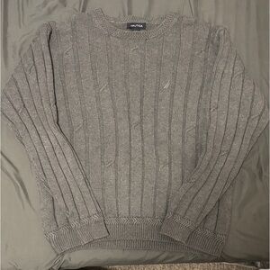 Nautica Men's Gray Ribbed Crewneck Sweater
